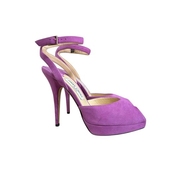 Jimmy Choo Womens Lola Orchid Suede Peep Toe Platform Pump Heels Size 38 - Picture 2 of 10